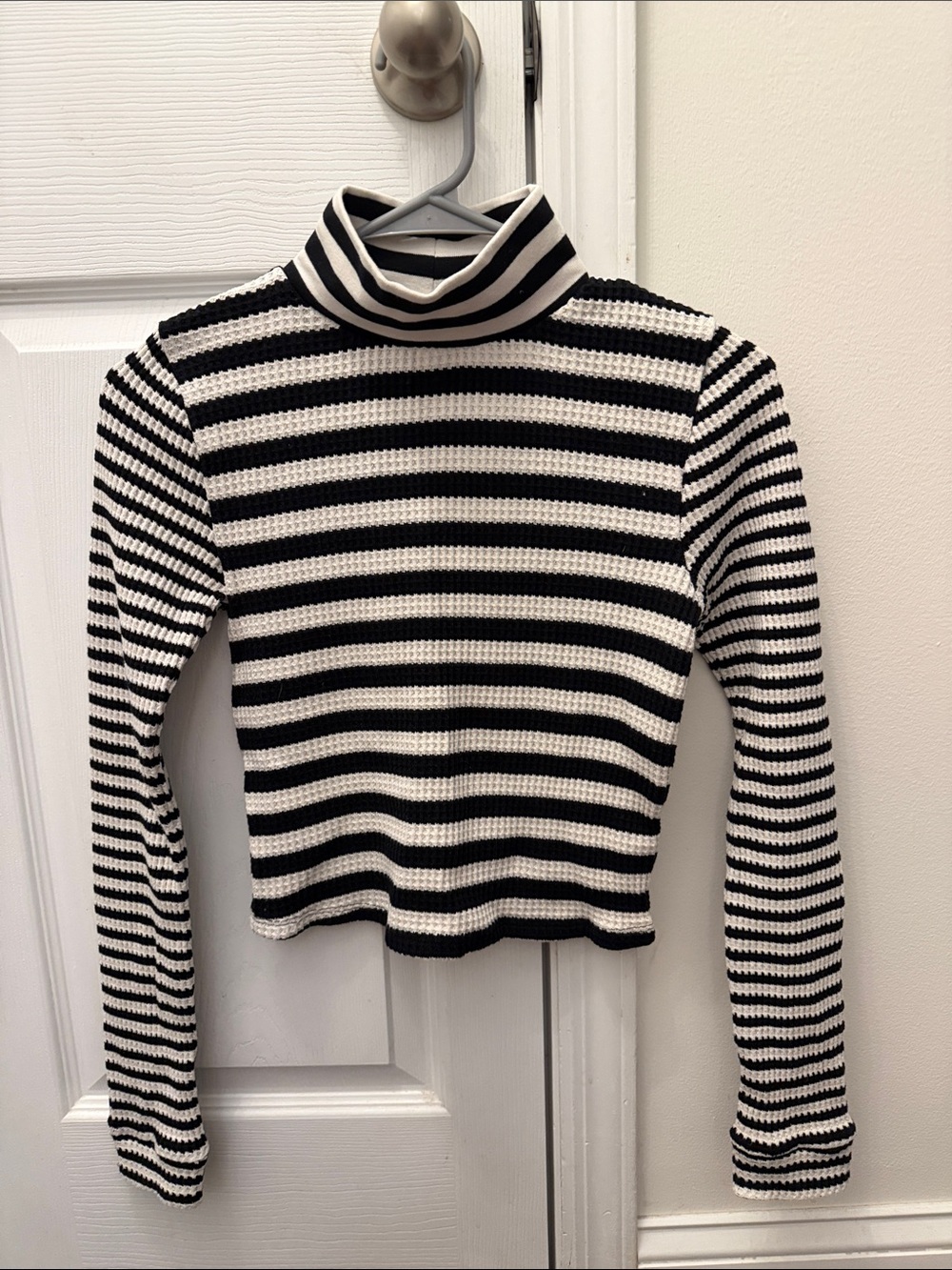 Aerie Black & White Striped Turtleneck Sweater